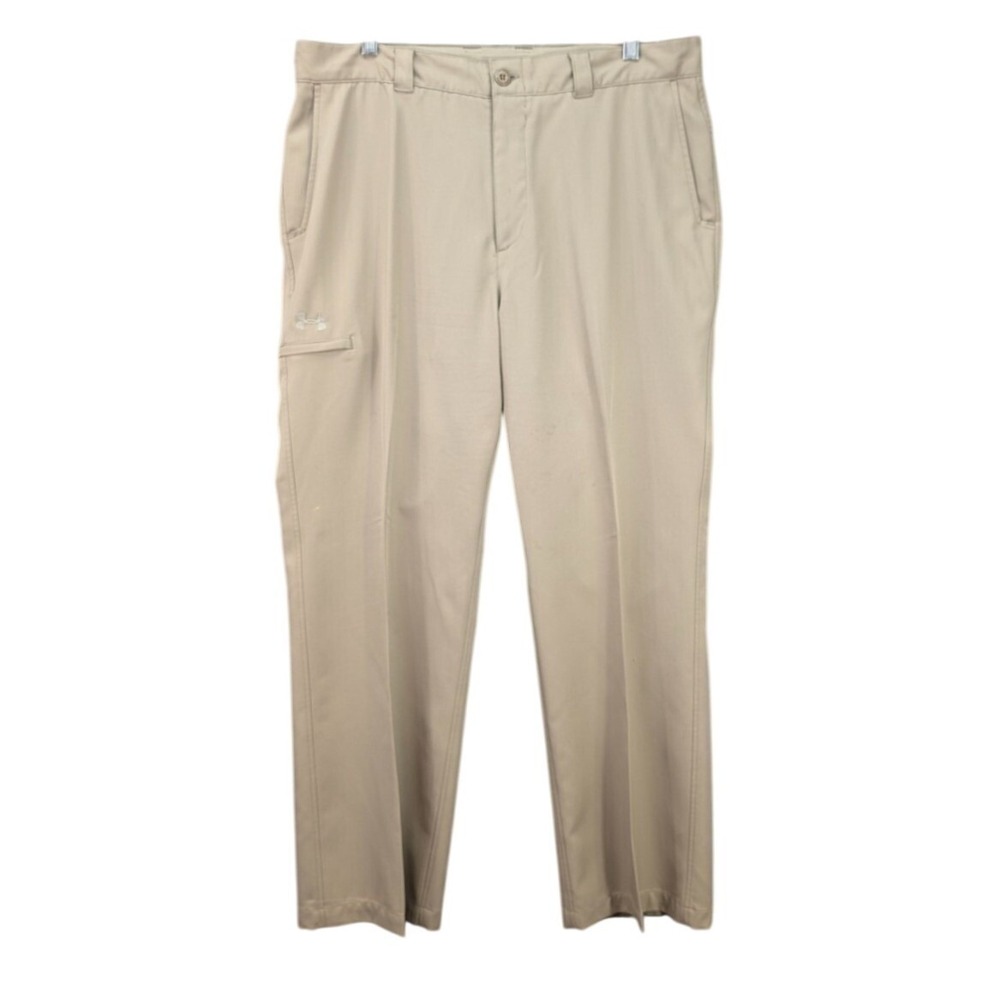 Under Armour Golf Pants Men Size 36x30 Beige Flat Front Performance Chino Casual
